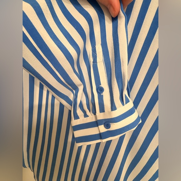 Joie 100% Silk Blue White Striped Blouse Size Large V-Neck Long Sleeves - Picture 6 of 9